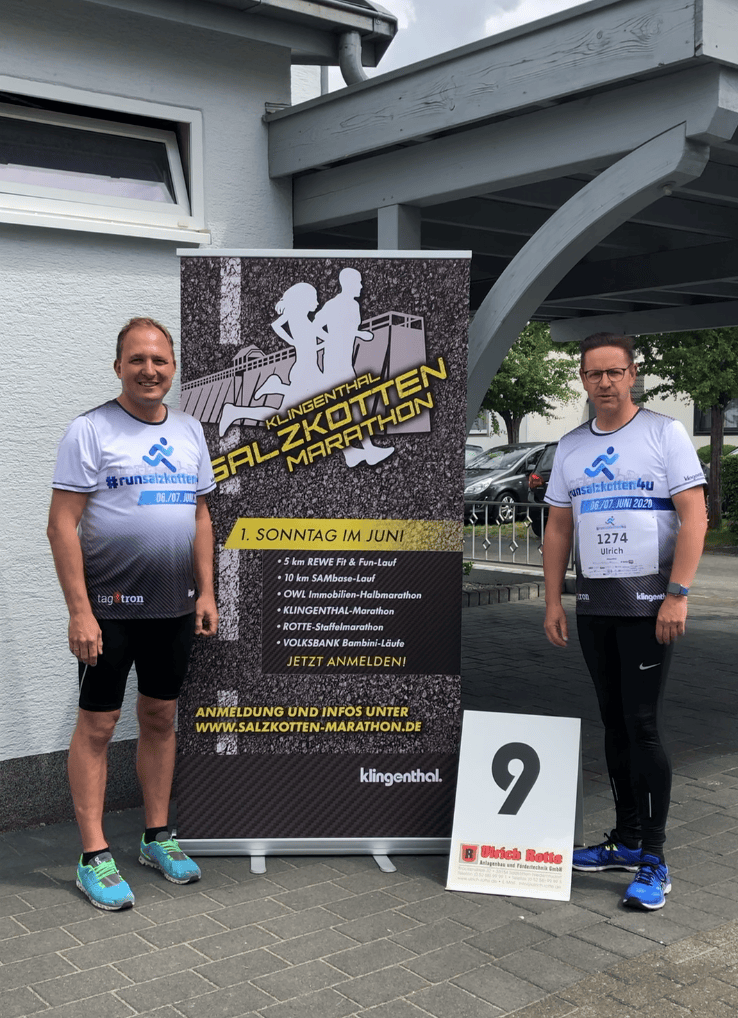Organisations-Chef Sascha Wiczynski und Bürgermeister Ulrich Berger ziehen positives Fazit des #runsalzkotten4u.